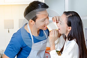 Couple in Love sharing a slice of bread