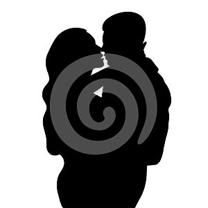 Couple in love silhouette, lovers beautiful man and woman hugging and are going to kiss outlines, icon, black and white outline dr