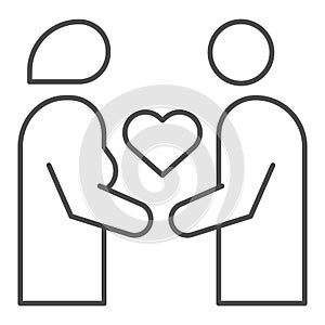 Couple in love simple thin line icon. Woman and man with heart shape symbol, outline style pictogram on white background