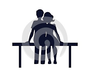 Couple in Love Sit on Bench Vector Illustration