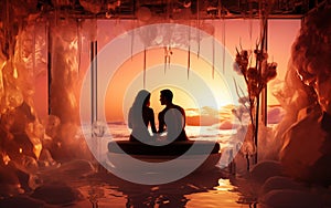 couple in love in a spa. Night atmosphere.