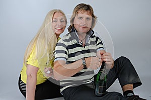 Couple in love with sparkling wine photo