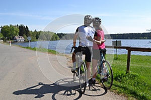 Couple in love on spring bike ride