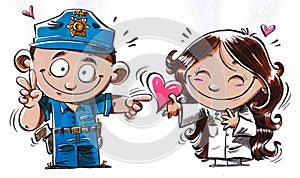 Couple in love, teacher, nurse or doctor, and a policeman photo