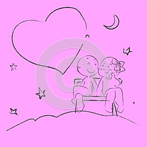 Couple in love. two enamored under a love. Cute Chib Cartoon Illustration. Doodle style. Emotion illustration