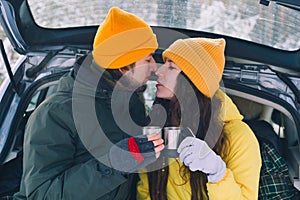 Couple in love in winter outdoor