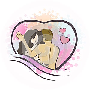 The Couple Lover Have Romantic Sex And Intercourse Cartoon Art - Vector