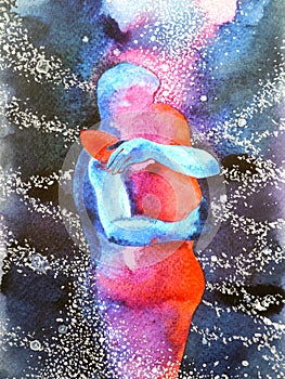 Couple lover hugging in universe abstract free mind, inside your world photo