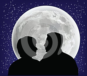 Couple of lovers with background the moon