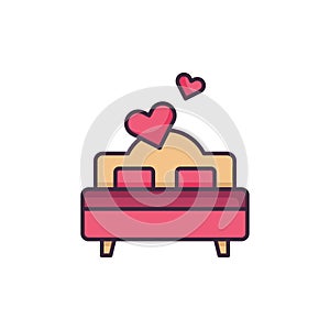 Couple making love bed vector icon symbol isolated on white background