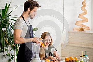 A couple making yogart with fruits photo