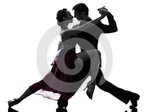 Couple man woman ballroom dancers tangoing silhouette