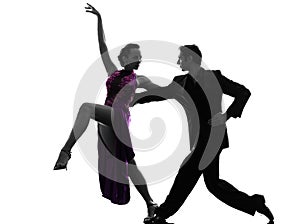 Couple man woman ballroom dancers tangoing silhouette