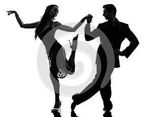 Couple man woman ballroom dancers tangoing silhouette