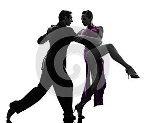 Couple man woman ballroom dancers tangoing silhouette