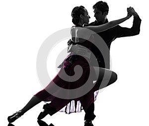 Couple man woman ballroom dancers tangoing silhouette