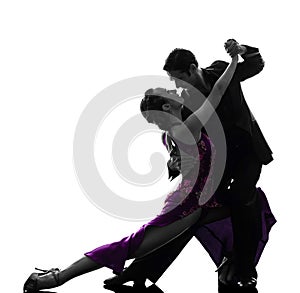 Couple man woman ballroom dancers tangoing silhouette