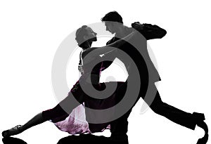 Couple man woman ballroom dancers tangoing silhouette