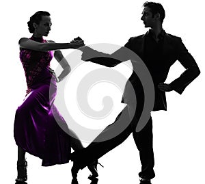 Couple man woman ballroom dancers tangoing silhouette