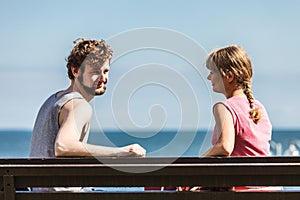 Couple man and woman dating outdoor.