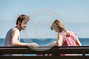 Couple man and woman dating outdoor.