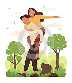 Couple of Man and Woman Enjoy Travel Concept Illustration
