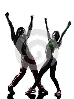 Couple man and woman exercising fitness zumba danc