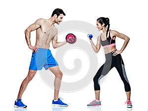 Couple man and woman fitness exercises