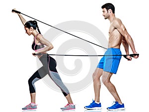 Couple man and woman fitness exercises isolated