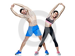 Couple man and woman fitness exercises isolated