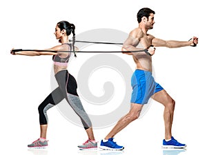 Couple man and woman fitness exercises isolated