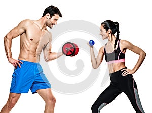 Couple man and woman fitness exercises isolated