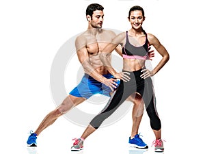 Couple man and woman fitness exercises isolated