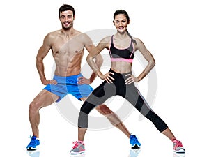 Couple man and woman fitness exercises isolated