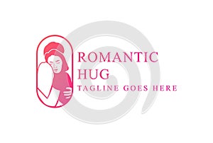 Couple Man and Woman Love Romantic Hug Logo Design Vector