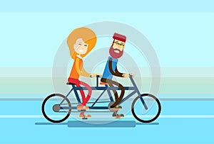 Couple Man Woman Ride Tandem Bicycle