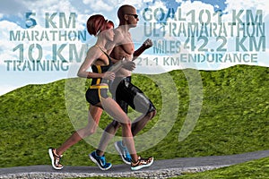 Couple Man Woman Running Training Endurance Sports