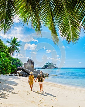 couple man and woman on vacation Seychelles Mahe Seychelles