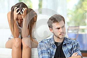 Couple or marriage angry and sad after argument