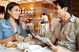 Couple Meeting In Busy Cafe Restaurant photo