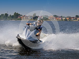 Couple men on jet ski