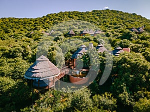 couple men and woman by the pool on a luxury safary,South Africa Kwazulu natal, luxury safari lodge in the bush