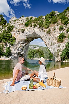 The famous natural bridge of Pont d& x27;Arc in Ardeche department in France Ardeche