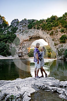 The famous natural bridge of Pont d& x27;Arc in Ardeche department in France Ardeche