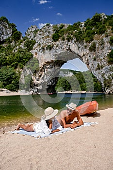 The famous natural bridge of Pont d& x27;Arc in Ardeche department in France Ardeche