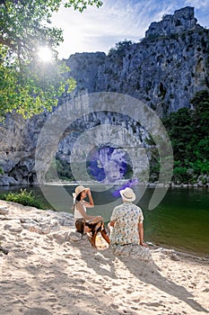 The famous natural bridge of Pont d& x27;Arc in Ardeche department in France Ardeche