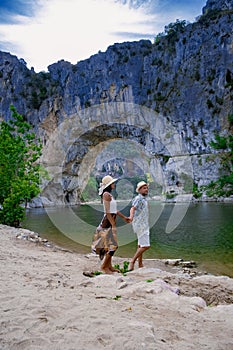 The famous natural bridge of Pont d& x27;Arc in Ardeche department in France Ardeche