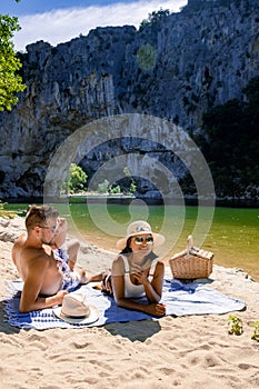 The famous natural bridge of Pont d& x27;Arc in Ardeche department in France Ardeche