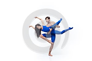 The couple of modern dancers, art contemp dance, blue and white combination of emotions