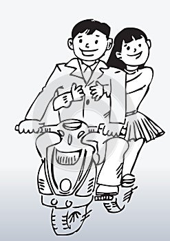 Couple on motorcycle